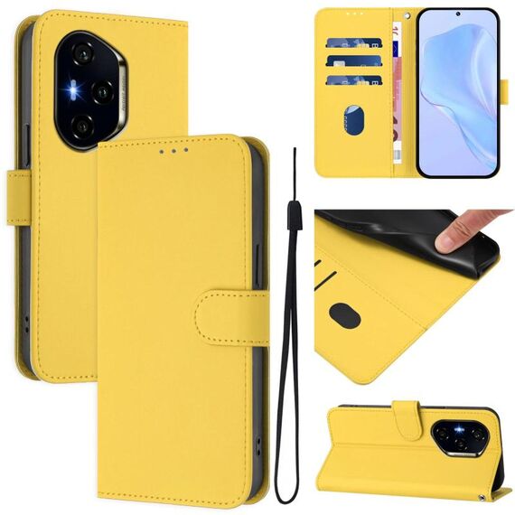 Custodia in pelle tinta unita per Honor 400 Skin Feel con cordino (giallo limone)