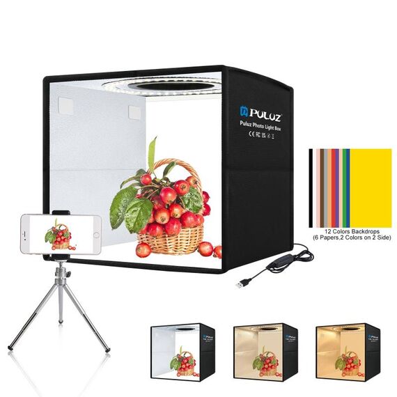 Pulluz 25cm Pieghevole Portable Portable 3 Modes Dual Color Temperature Ring Light Light Lighting Studio Scatto Scatto Scatola con 6 x X 25 cm x 25 cm (nero)