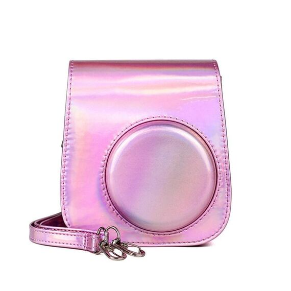 Borsa per fotocamera Richwell Portable Aurora PU Custodia per fotocamera in pelle con tracolla, adatta per Fujifilm Instax Mini 11 (rosa rosa)
