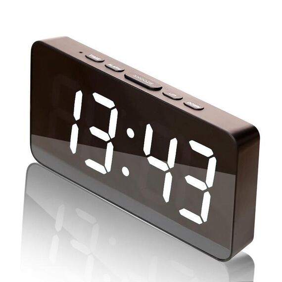 Orologio digitale a specchio a LED con porta di ricarica di tipo C e vano batteria 18650 (batteria non inclusa) (nero + bianco)