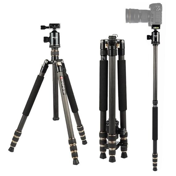 Treppiede portatile regolabile TRIOPO 853 in fibra di carbonio con testa a sfera D2-A per fotocamera SLR
