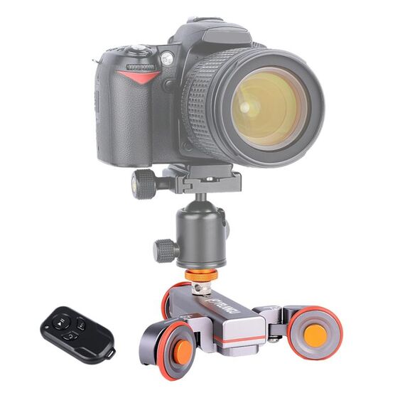 YELANGU L4X Telecamera Dolly II a 3 ruote Cursore elettrico per cingoli Carrucola video a 3 ruote Carrucola con telecomando per DSLR / Videocamere DV domestiche, GoPro, Smartphone, Carico: 3 kg (grigio)