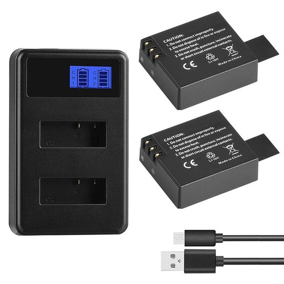 SJCAM SJ7000 / SJ6000 / SJ5000 / SJ4000 Batteria Schermo LCD Caricatore a doppia batteria, visualizza la capacità di ricarica (nero)
