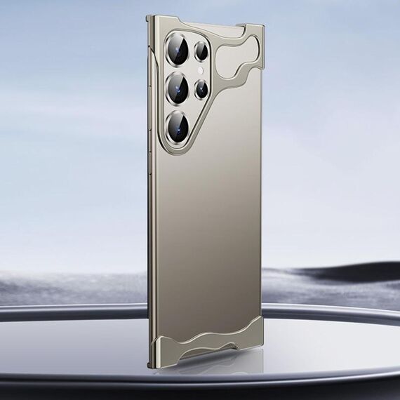 Per Samsung Galaxy S25 Ultra 5G Custodia per telefono con angoli in metallo senza cornice e pellicola per lenti (grigio)