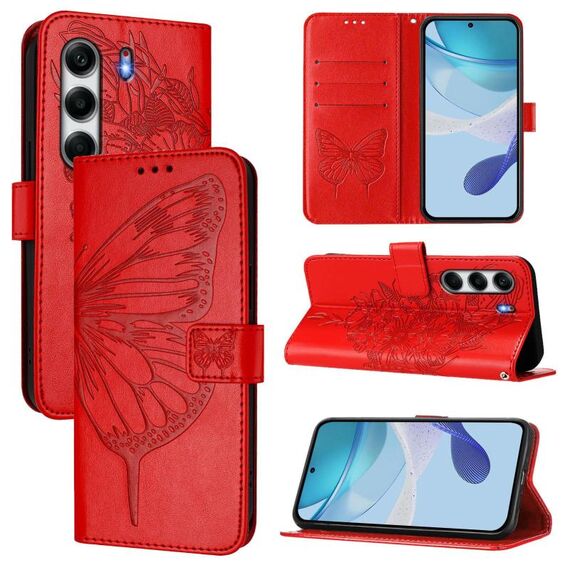 Per Tecno Camon 40 Pro 4G Custodia in pelle con motivo a farfalla in rilievo (rosso)