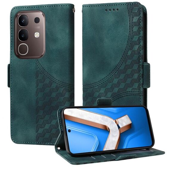 Per vivo Y29 4G Custodia per telefono in pelle con motivo a rombi e stelle (verde)