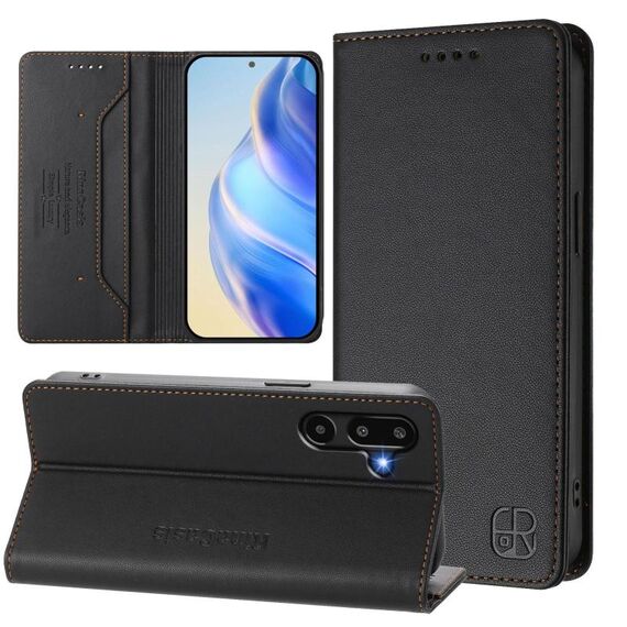 Per Samsung Galaxy M16 / F16 5G Global RC01 Custodia per telefono in pelle RFID con ventosa magnetica a doppia piega (nero)