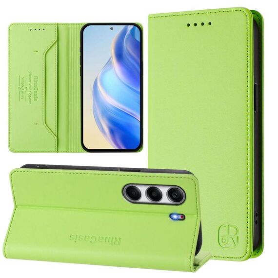 Per Tecno Camon 40 4G RC01 Custodia per telefono in pelle RFID con ventosa magnetica a doppia piega (verde erba)