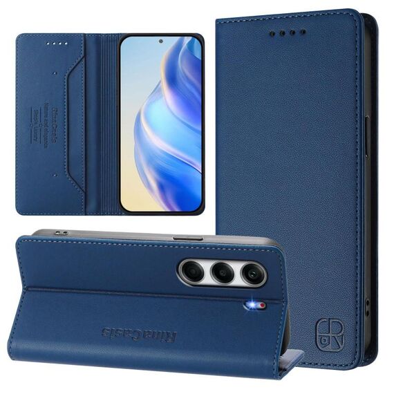 Per Tecno Camon 40 4G RC01 Custodia per telefono in pelle RFID con ventosa magnetica a doppia piega (blu scuro)