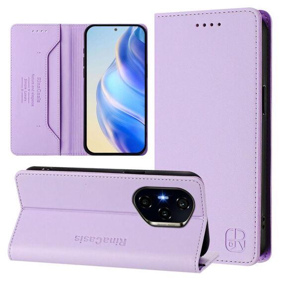 Per Honor 400 RC01 Custodia per telefono in pelle RFID con ventosa magnetica a doppia piega (viola chiaro)