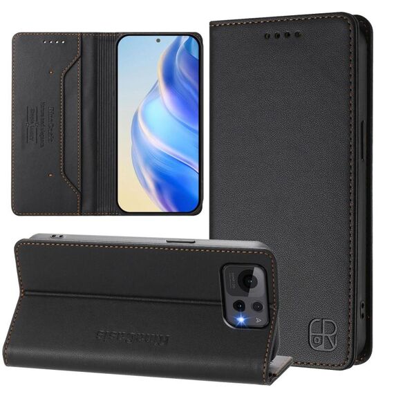 Per ASUS Zenfone 12 Ultra RC01 Custodia per telefono in pelle RFID con ventosa magnetica a doppia piega (nera)