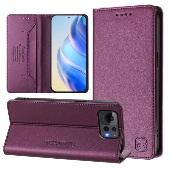 Per ASUS Zenfone 12 Ultra RC01 Custodia per telefono in pelle RFID con ventosa magnetica a doppia piega (viola)