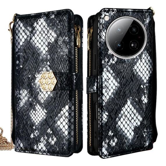 Per Infinix Zero 40 4G Custodia a tracolla in pelle con texture serpente (nero)