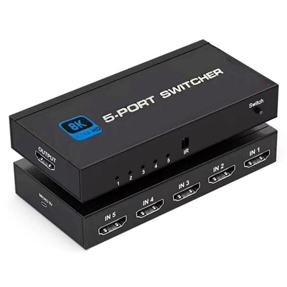 Q8Q5 per giochi HDMI 2.1 Switch 5 In 1 Out 8K 60Hz 4K 120Hz Switcher ad alta frequenza di aggiornamento, spina: spina UE