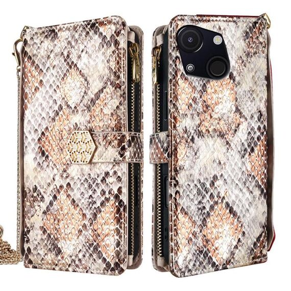 Per itel A50C 4G Custodia a tracolla in pelle con texture serpente (bianca)