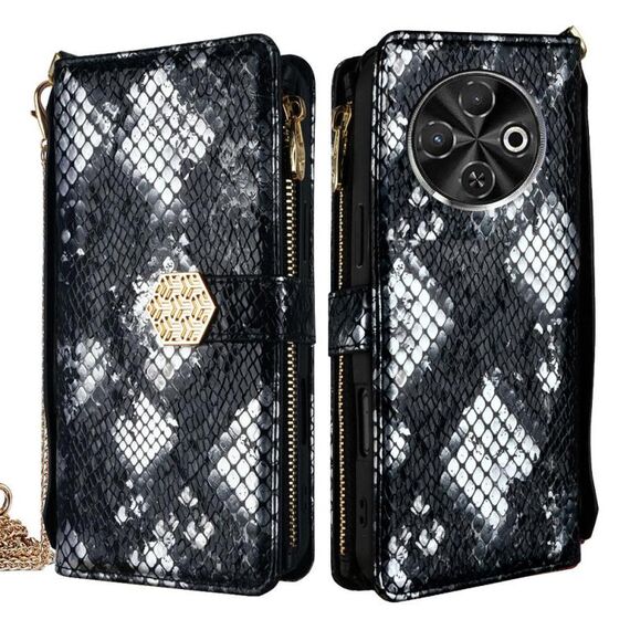 Per Tecno Spark 30C 4G Custodia a tracolla in pelle con texture serpente (nero)