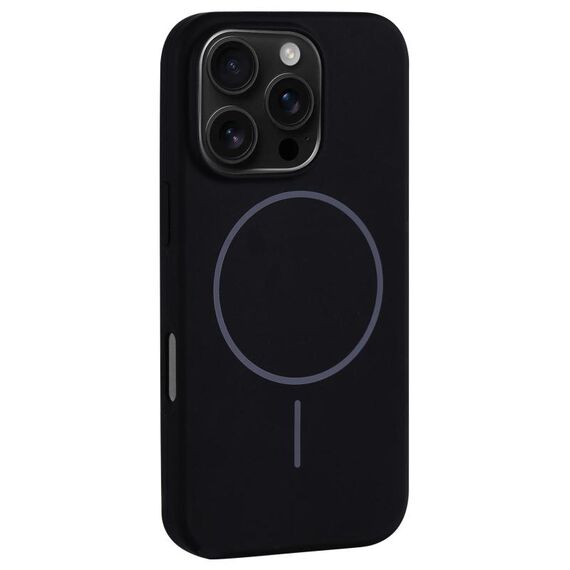 Per iPhone 16 Pro Max Custodia per telefono con copertura totale in silicone liquido MagSafe con foro grande per fotocamera (nero)