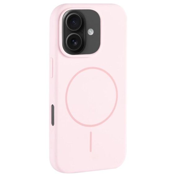 Per iPhone 16 Plus Custodia per telefono in silicone liquido MagSafe con foro grande per fotocamera e copertura totale (rosa bianco)