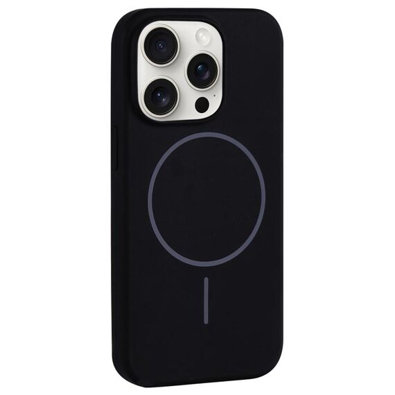 Per iPhone 15 Pro Custodia per telefono con copertura totale in silicone liquido MagSafe con foro grande per fotocamera (nero)