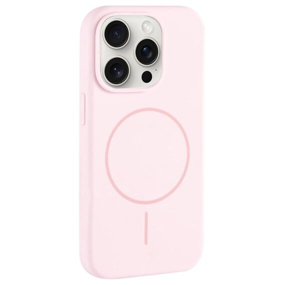 Per iPhone 15 Pro Custodia per telefono in silicone liquido con foro grande per fotocamera MagSafe, copertura totale (rosa bianco)