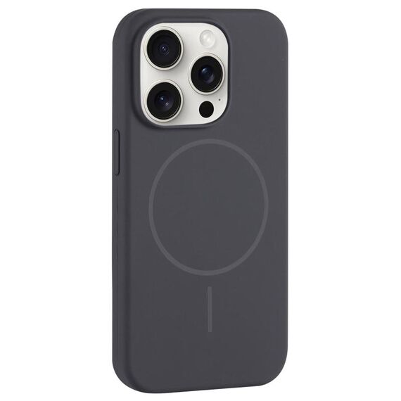 Per iPhone 15 Pro Custodia per telefono in silicone liquido con foro grande per fotocamera MagSafe, copertura totale (grigio carbonio nero)