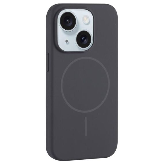 Per iPhone 15 Plus Custodia per telefono con copertura totale in silicone liquido MagSafe con foro grande per fotocamera (grigio carbonio nero)