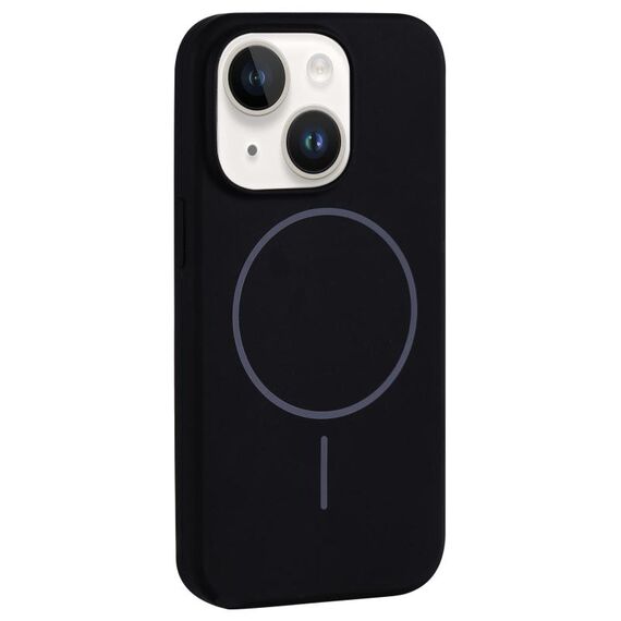 Per iPhone 14 Plus Custodia per telefono con copertura totale in silicone liquido MagSafe con foro grande per fotocamera (nero)