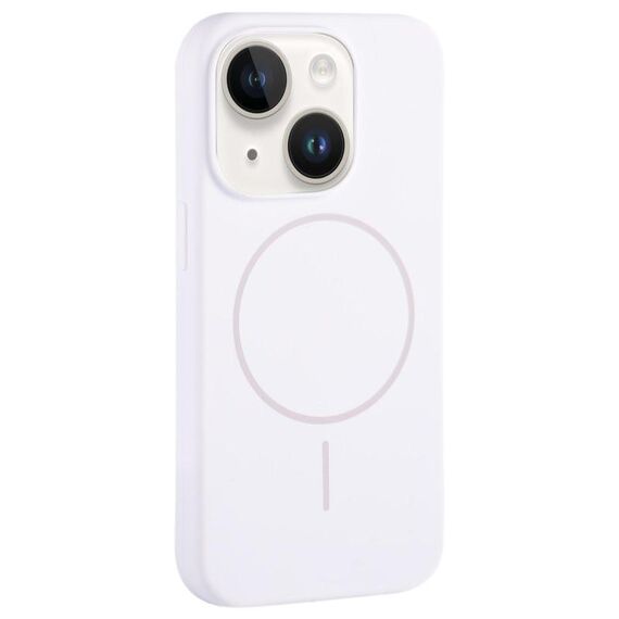 Per iPhone 14 Plus Custodia per telefono con copertura totale in silicone liquido MagSafe con foro grande per fotocamera (bianco)