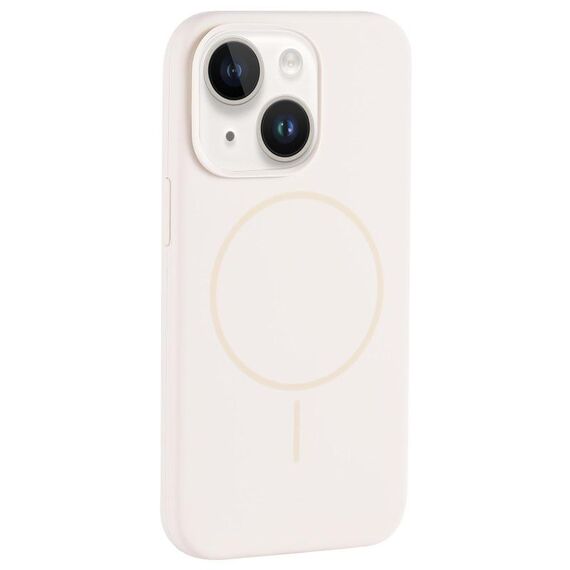 Per iPhone 14 Plus Custodia per telefono in silicone liquido MagSafe con foro grande per fotocamera e copertura totale (bianco antico)