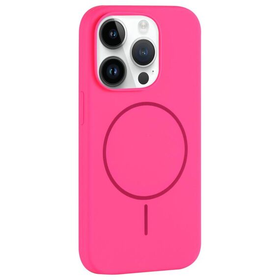 Per iPhone 14 Pro Custodia per telefono in silicone liquido con copertura totale e foro grande per fotocamera MagSafe (rosso rosa)