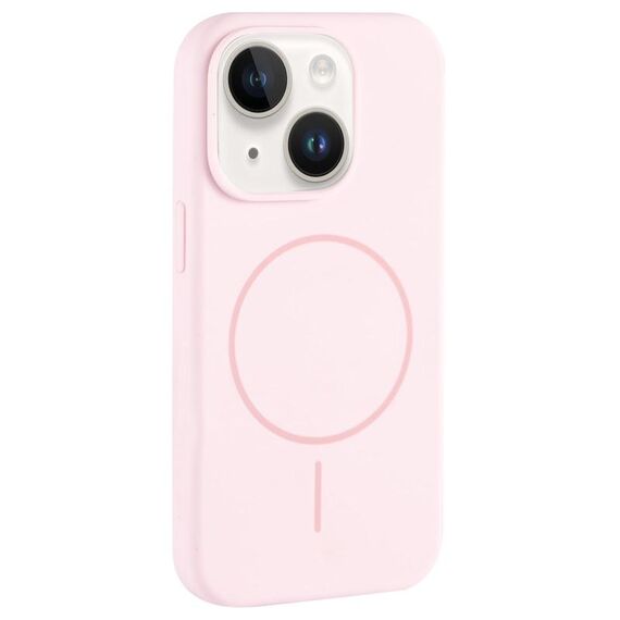 Per iPhone 13 Custodia per telefono in silicone liquido MagSafe con foro grande per fotocamera e copertura totale (rosa bianco)