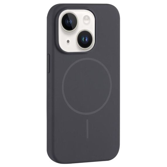 Per iPhone 13 Custodia per telefono con copertura totale in silicone liquido MagSafe con foro grande per fotocamera (grigio carbonio nero)