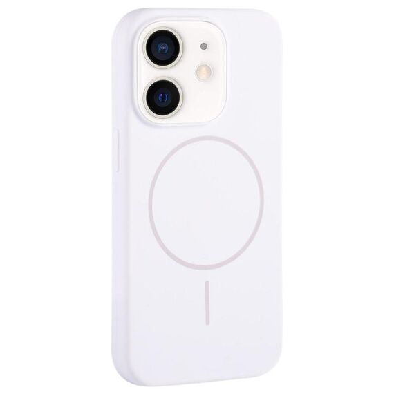 Per iPhone 12 Custodia per telefono con copertura totale in silicone liquido MagSafe con foro grande per fotocamera (bianco)