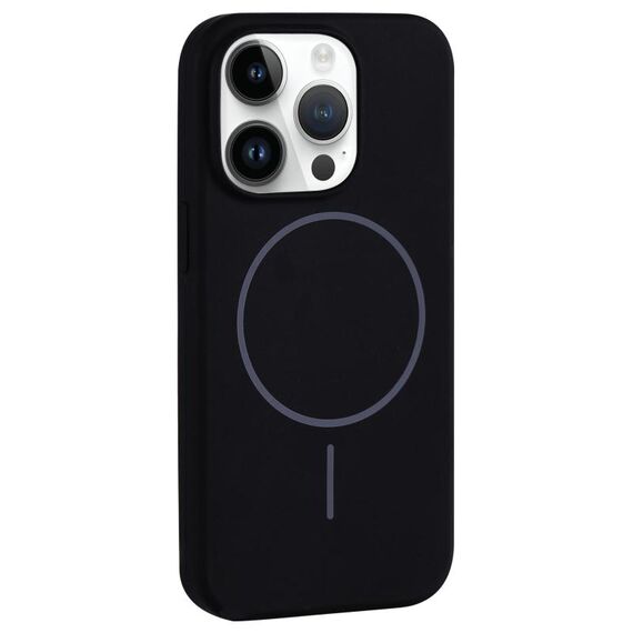 Per iPhone 12 Pro Max Custodia per telefono con copertura totale in silicone liquido MagSafe con foro grande per fotocamera (nero)