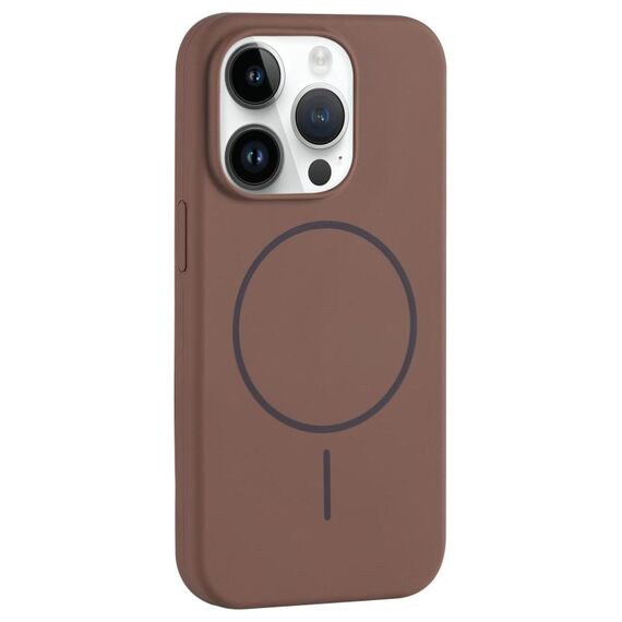 Per iPhone 12 Pro Max Custodia per telefono con copertura totale in silicone liquido MagSafe con foro grande per fotocamera (marrone)