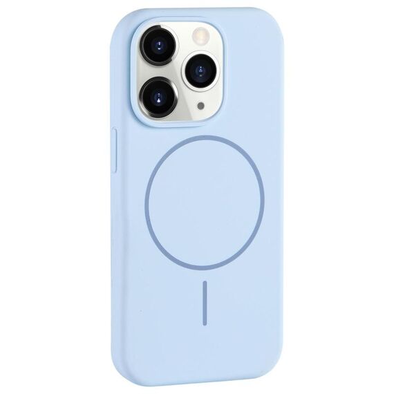 Per iPhone 11 Pro Max Custodia per telefono con copertura totale in silicone liquido MagSafe con foro grande per fotocamera (blu)