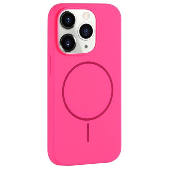 Per iPhone 11 Pro Max Custodia per telefono con copertura totale in silicone liquido MagSafe con foro grande per fotocamera (rosso rosa)