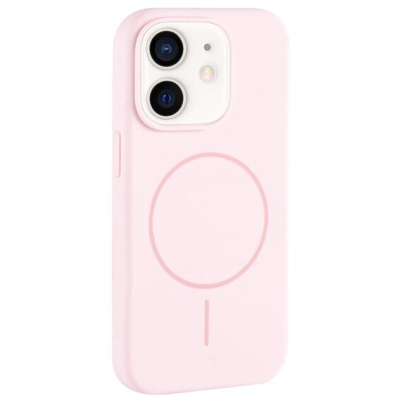 Per iPhone 11 Custodia per telefono in silicone liquido MagSafe con foro grande per fotocamera e copertura totale (rosa bianco)