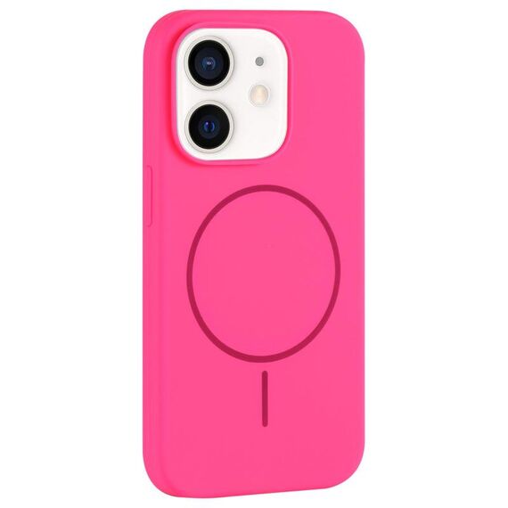 Per iPhone 11 Custodia per telefono con copertura totale in silicone liquido MagSafe con foro grande per fotocamera (rosso rosa)