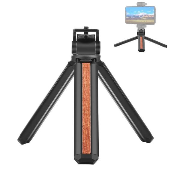 PULUZ in legno intarsiato Desktop Vlogging Titore treppiede dal vivo con testa del treppiede (nero)