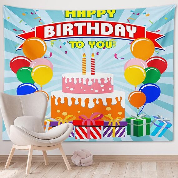 Arazzo per decorazioni per feste sullo sfondo di foto di buon compleanno, dimensioni: 200x150 cm (GT56-10)