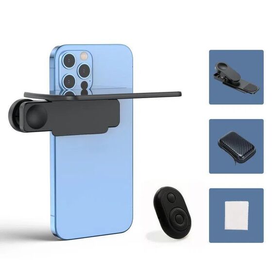 Supporto per telefono cellulare con clip per foto, specchio ad angolo regolabile, riflettore per telefono, artefatto per selfie, colore: con telecomando, nero