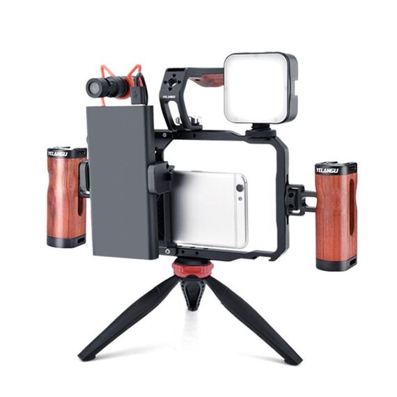 YELANGU LW-B01A01 Vlogging Trasmissione in diretta LED Selfie Light Mic Smartphone Video Rig Maniglie Kit stabilizzatori