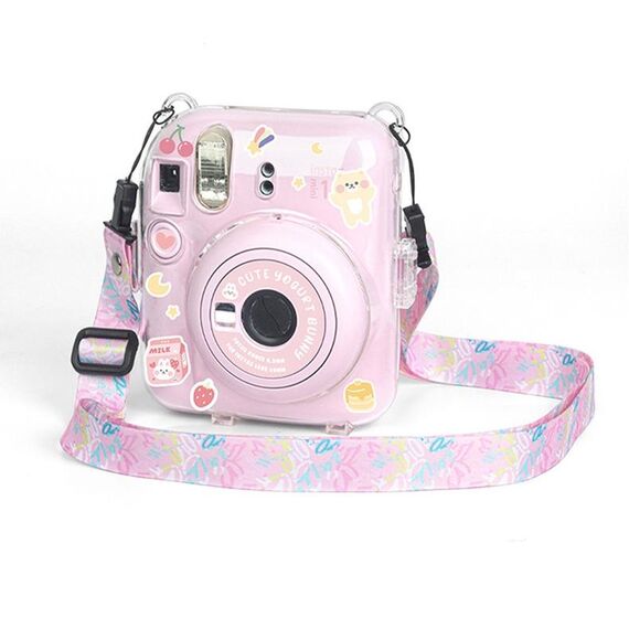 Per FUJIFILM instax mini 12 Crystal Custodia per fotocamera in acrilico rigido con tracolla (graffiti rosa fai-da-te)