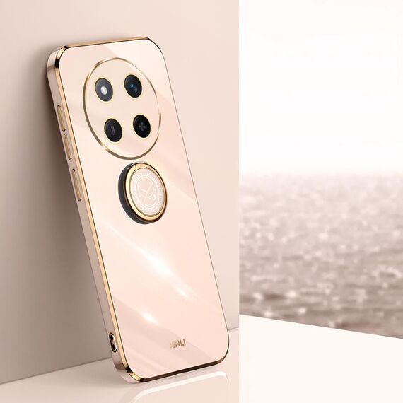 Per Honor X60 Pro XINLI Custodia per telefono in TPU elettroplaccato 6D con bordo dritto con supporto ad anello (rosa)