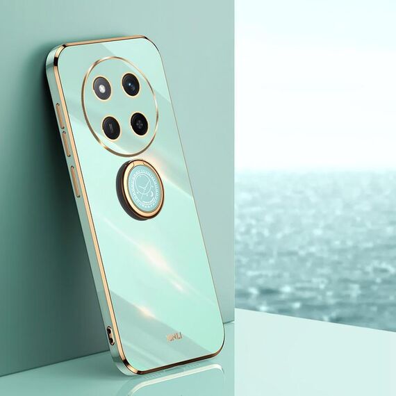 Per Honor X60 Pro XINLI Custodia per telefono in TPU elettroplaccato 6D con bordo dritto con supporto ad anello (verde menta)