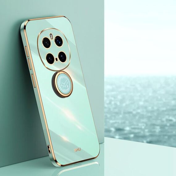 Per Honor Magic7 Pro XINLI Custodia per telefono in TPU elettroplaccato 6D con bordo dritto e supporto ad anello (verde menta)