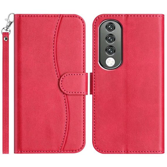 Custodia in pelle a forma di S a doppia piega per Honor 90 (rosso rosa)