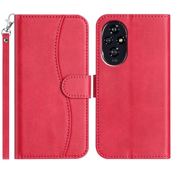 Per Honor 200 5G Custodia in pelle a forma di S a doppia piega (rosso rosa)