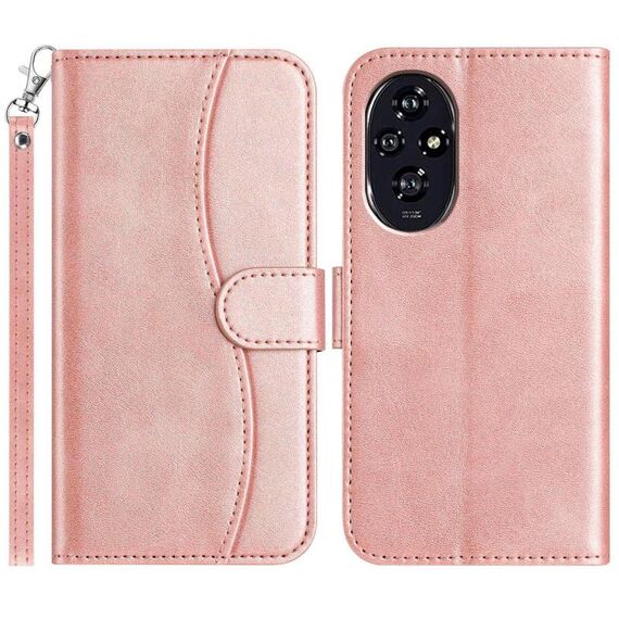 Custodia in pelle a forma di S a doppia piega per Honor 200 5G (oro rosa)